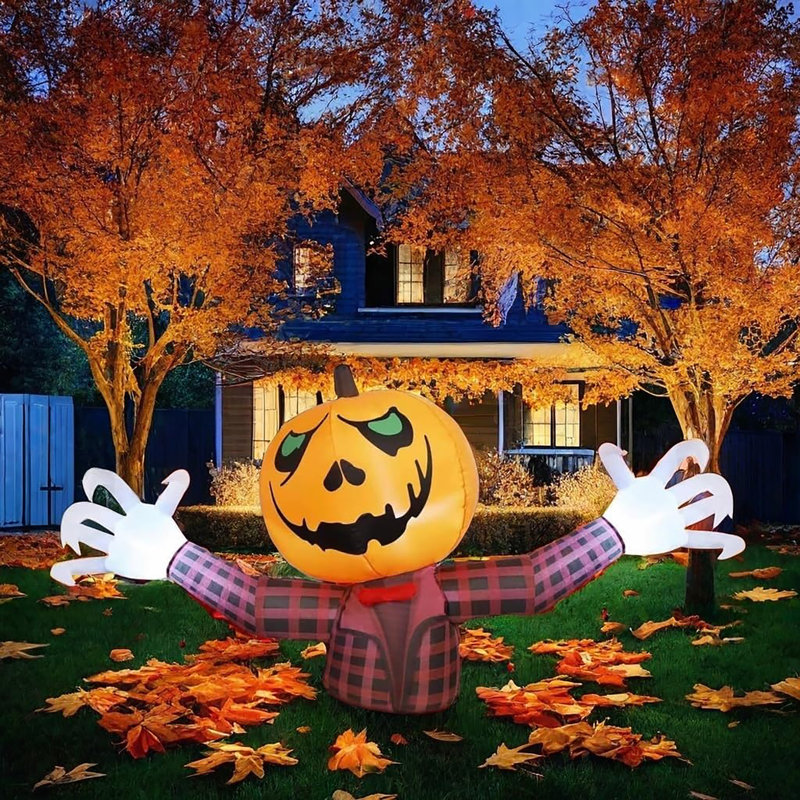 Décorations d'intérieur / d'extérieur homme citrouille d'Halloween 7,6 pi, citrouille gonflable avec lumières DEL intégrées pour la cour extérieure