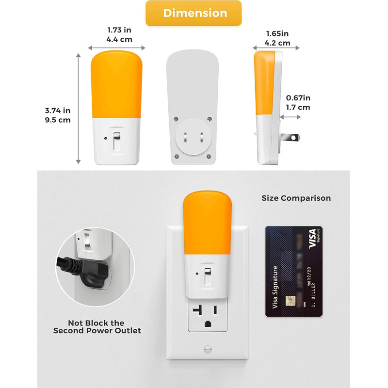 Amber Night Light 2Pack Plug Night Light, Jaune