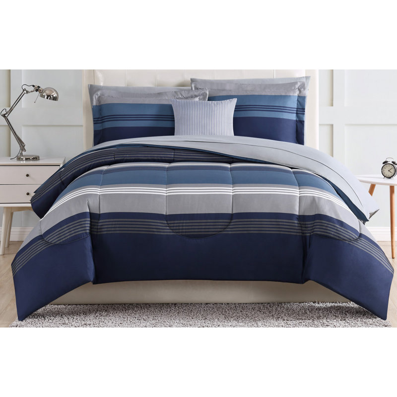 Style 212 Carlyle Polyester Channel Striped Comforter Set, Twin XL Comforter + 8 Additional Pieces