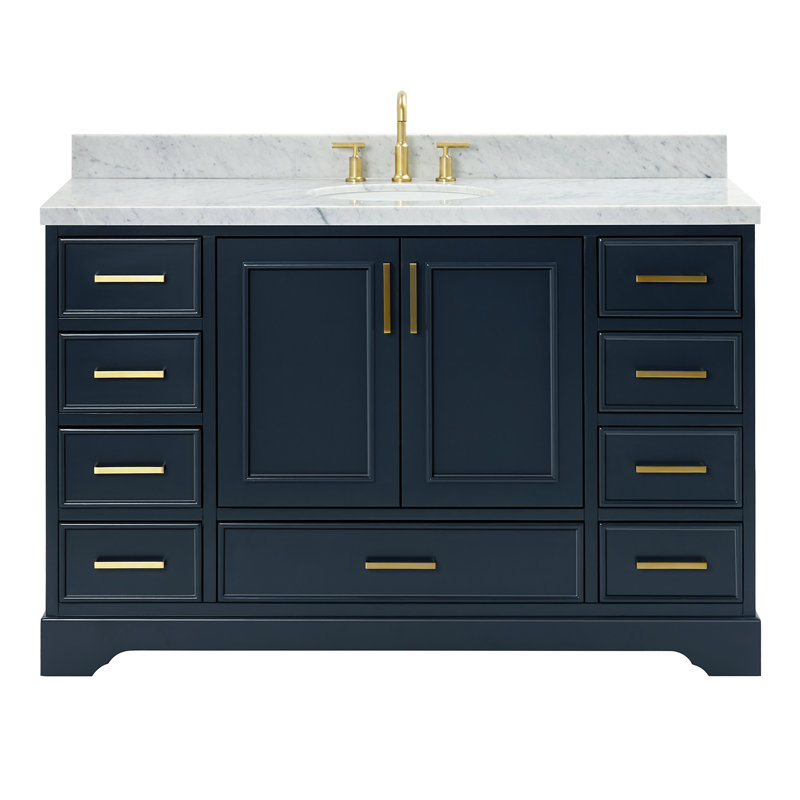 Meuble-lavabo simple avec plateau Abshire 55, Bleu minuit