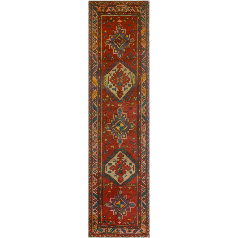 One-of-a-Kind 3'4 x 13'9 New Age Runner Wool Area Rug in Blue and Ivory