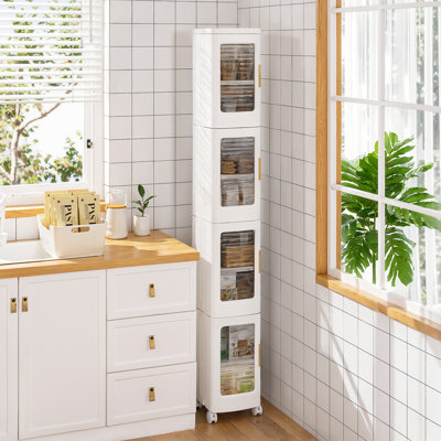 Rebrilliant 4 Tier Folding Stackable Storage Box, Tall Plastic Slim Storage Cabinet with Wheels, Bathroom Organizers and Storage With Adjustable Shelves for Bathroom Kitchen Laundry and Small Spaces