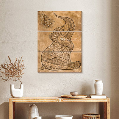 «Elephant Boho Vintage Elephant on Canvas», reproduction de 3 pièces
