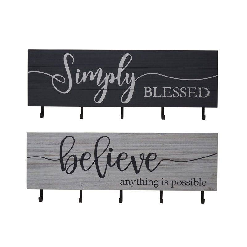 Melannco Set Of 2 Wall-Mounted Hook Racks, W/Sentiments