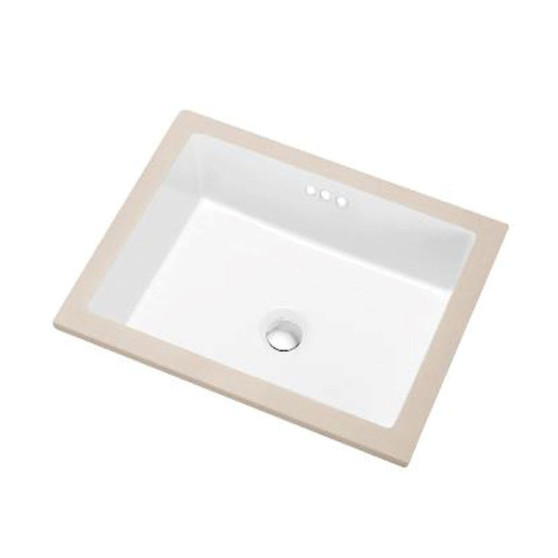 Lavabo de salle de bain blanc rectangulaire en porcelaine vitrifiée à montage sous plan avec débordement