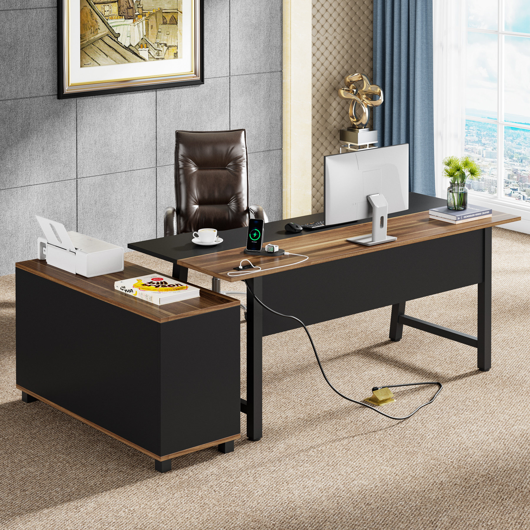 Heverlee 70.86'' Computer Desk with Outlet 17 Stories