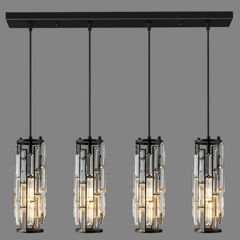 Luminaire suspendu moderne réglable 4 lumières lustres en cristal, Noir