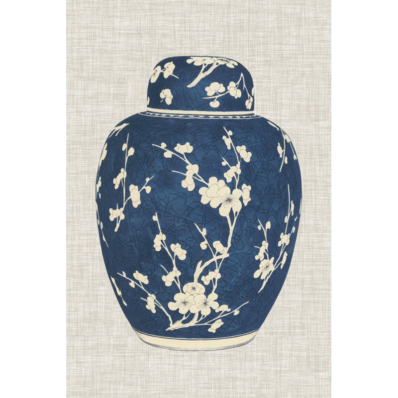 Blue & White Ginger Jar On Linen I by Vision Studio - Wrapped Canvas Print, 46cm H x 30cm W