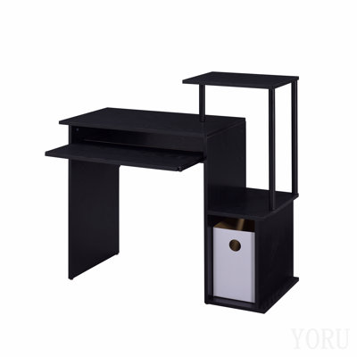 Black Computer Desk With Keyboard Tray And Open Shelving