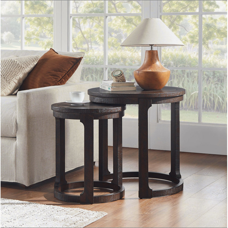 Ensemble de tables basses rondes rondes rondes rondes 24 pouces 2PCS, table d'appoint de style rustique Mid-Century, table de bout pour salon, bureau, appartement