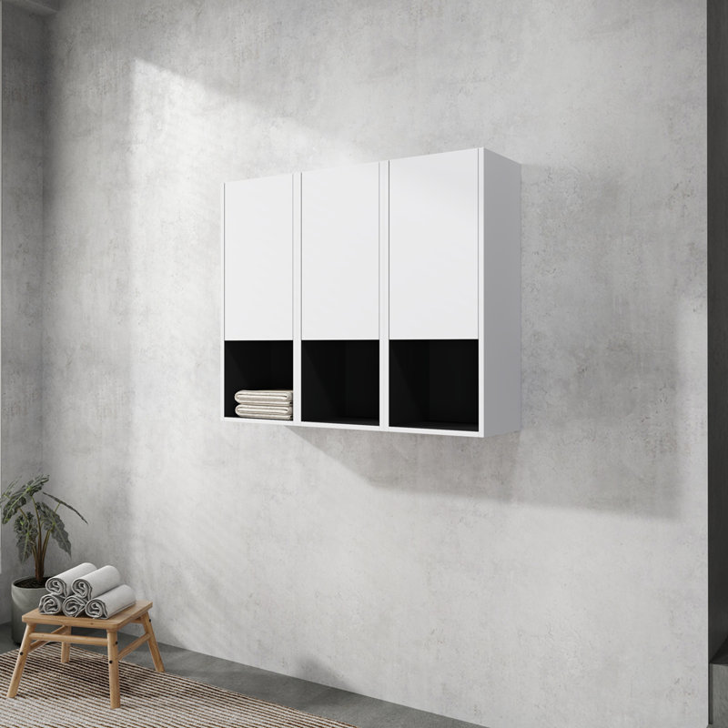 Bathroom Side Cabinet,3-Soft Close Doors,Float Mounting Design