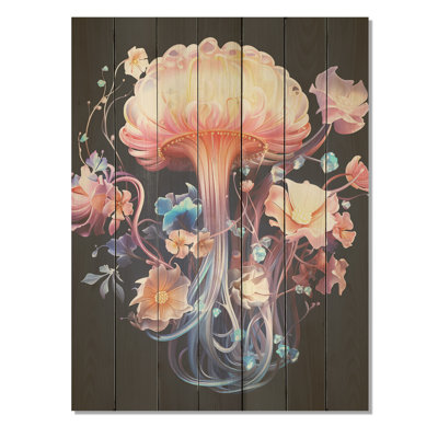 Rose et bleu méduse à la dérive - animal côtier sur bois
