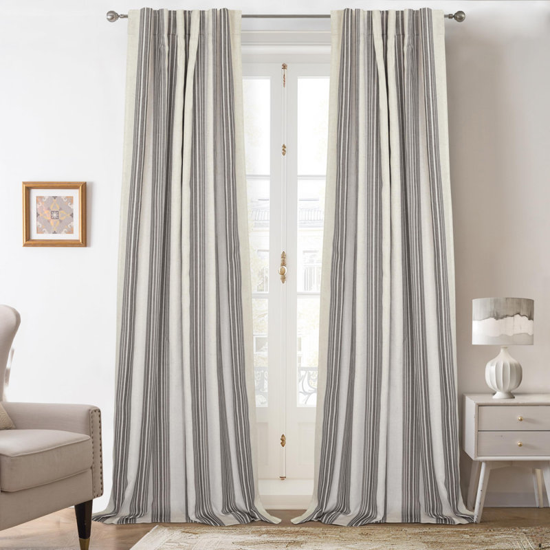 Chris Vertical Striped Linen Blend Lined Thermal Insulated Blackout Rod Pocket Back Tab Curtains, 52" W x 96" L, Jean Navy