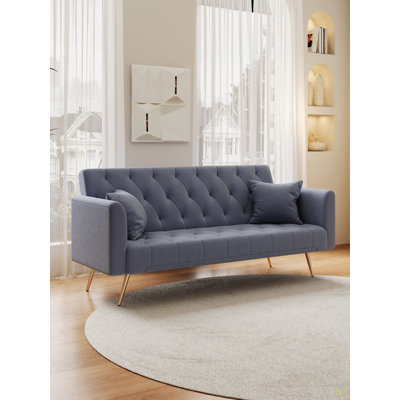 71-inch convertible love seat sofa, American vintage grey velvet material, suitable for small living room, bedroom, office