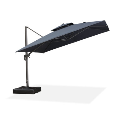 11 Feet Outdoor Double Top Square Deluxe Lighted Advanced Fabric Cantilever Umbrella With Base And Lights,Dark Gray
