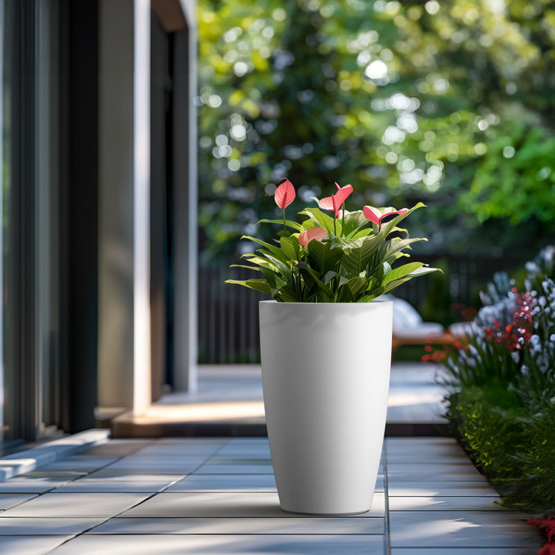 Pot à fleurs en ciment Drumagorgan, Blanc frais, H 14,57 po x l 16,5 po x P 16,5 po