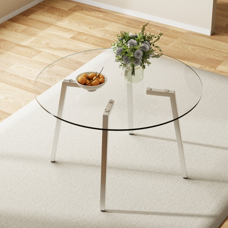 Table de salle à manger ronde moderne avec plateau en verre et pieds en métal robustes - facile à nettoyer et rapide à assembler