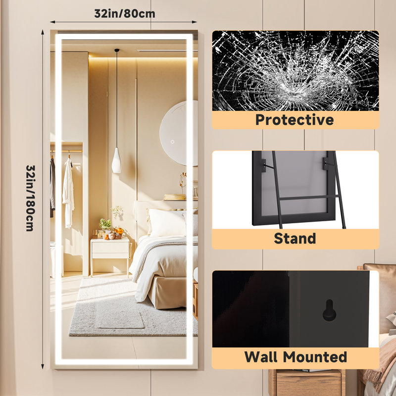 Ivy Bronx LED Bathroom Mirror with Lights – Tempered Glass, Anti-Fog, Dimmable, 3 Color Modes, Wall-Mounted & 3-Year Warranty