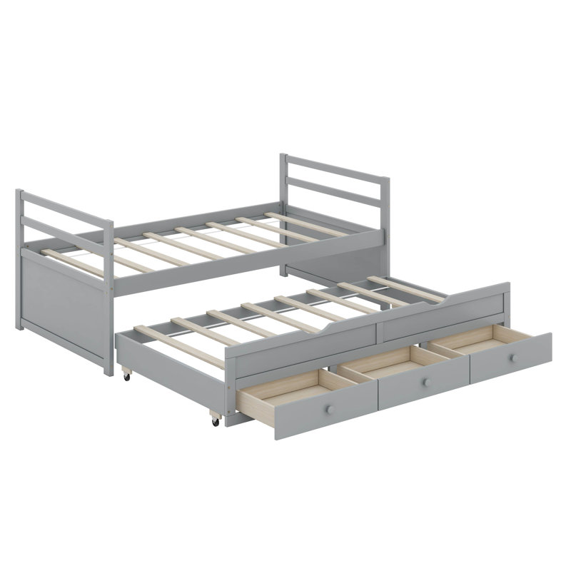 Lit simple avec lit gigogne et 3 tiroirs de rangement Betterton, Gris