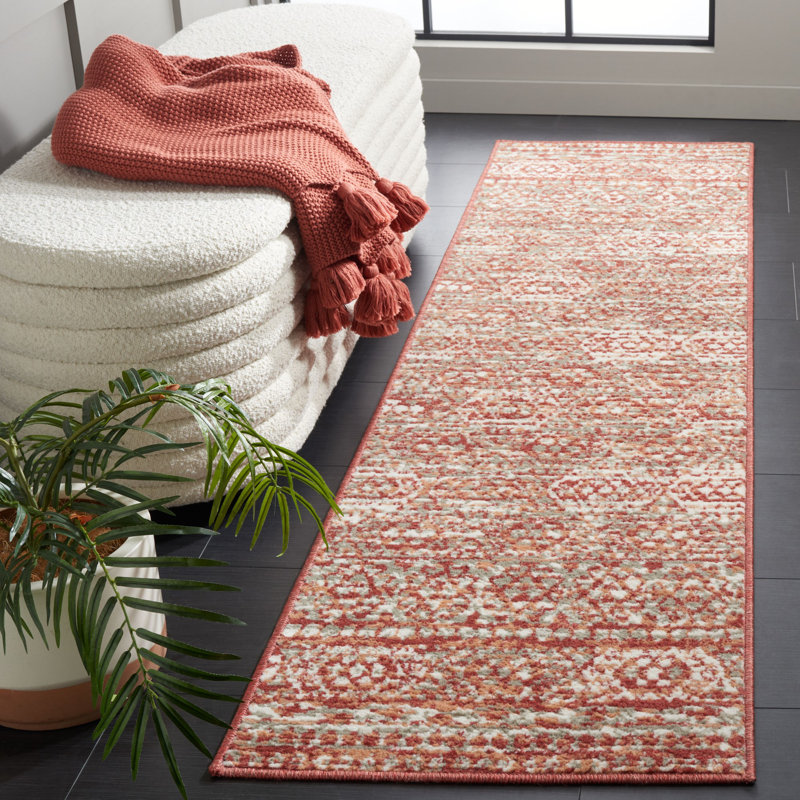 Tapis en polypropylène tissé à la machine Southwestern - Rouille / ivoire / gris, Tapis de couloir 2 pi 2 po x 8 pi