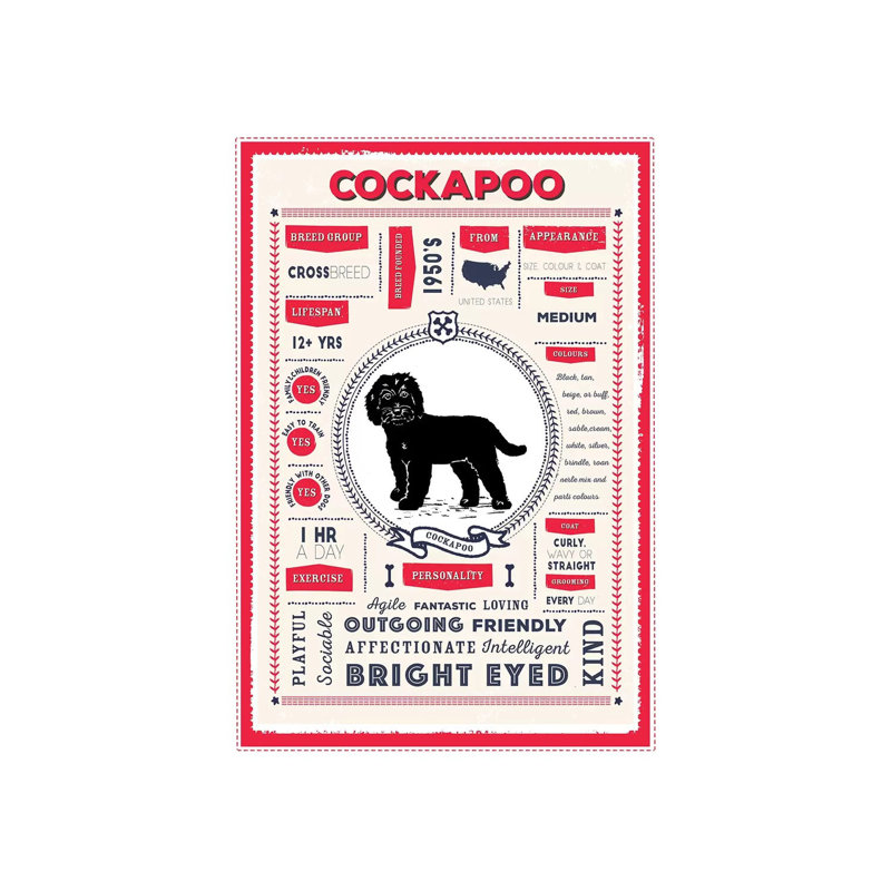 «Cockapoo Infographie Red» par PaperPaintPixels, impression sur toile tendue, H 26 po x l 18 po x 1,5 po