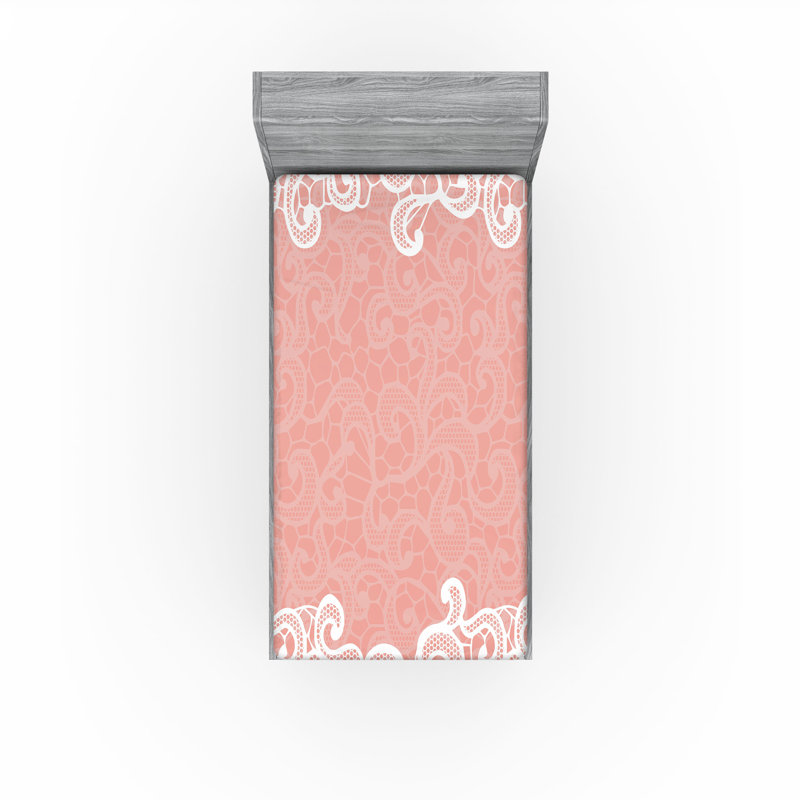 Drap-housse orange Ambesonne, Drap-housse pour lit simple TG, Blanc / oriental corail