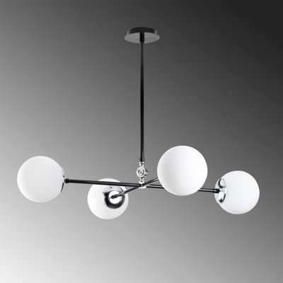 Lustre de style scandinave, noir et blanc, 33,9 po x 33,9 po | Corps en métal, hauteur: 23,6 po, longueur du câble: 35,4 po | 4 x douilles E27 de 40 W maximum, indice de protection IP20 | Éclairage élégant pour décoration intérieure moderne