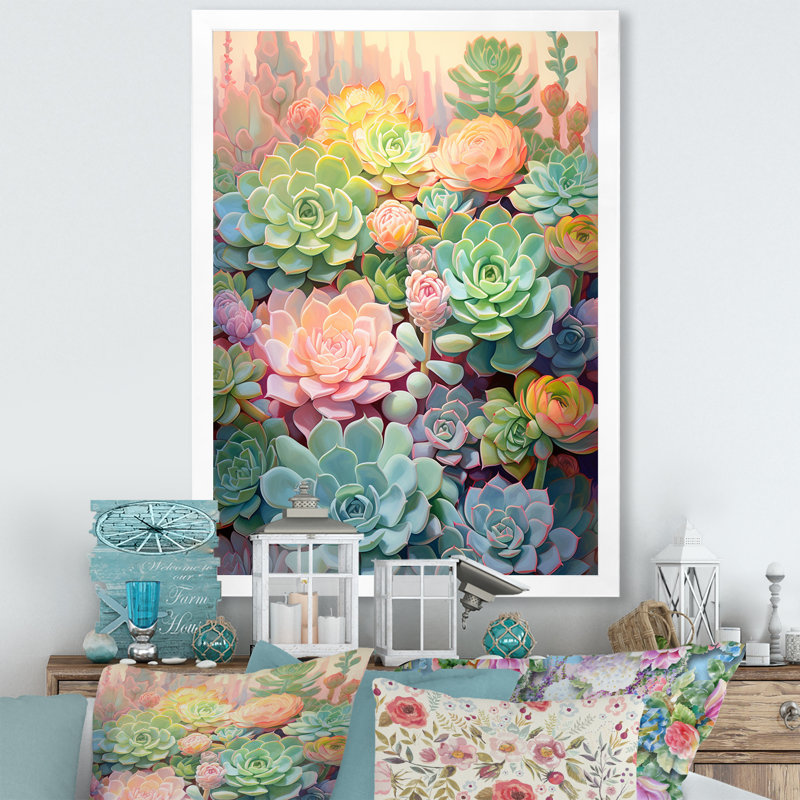 «Chervil Green Succulents Dreams», reproduction sur toile, H 40 po x l 30 po x P 1,5 po, Cadre photo blanc