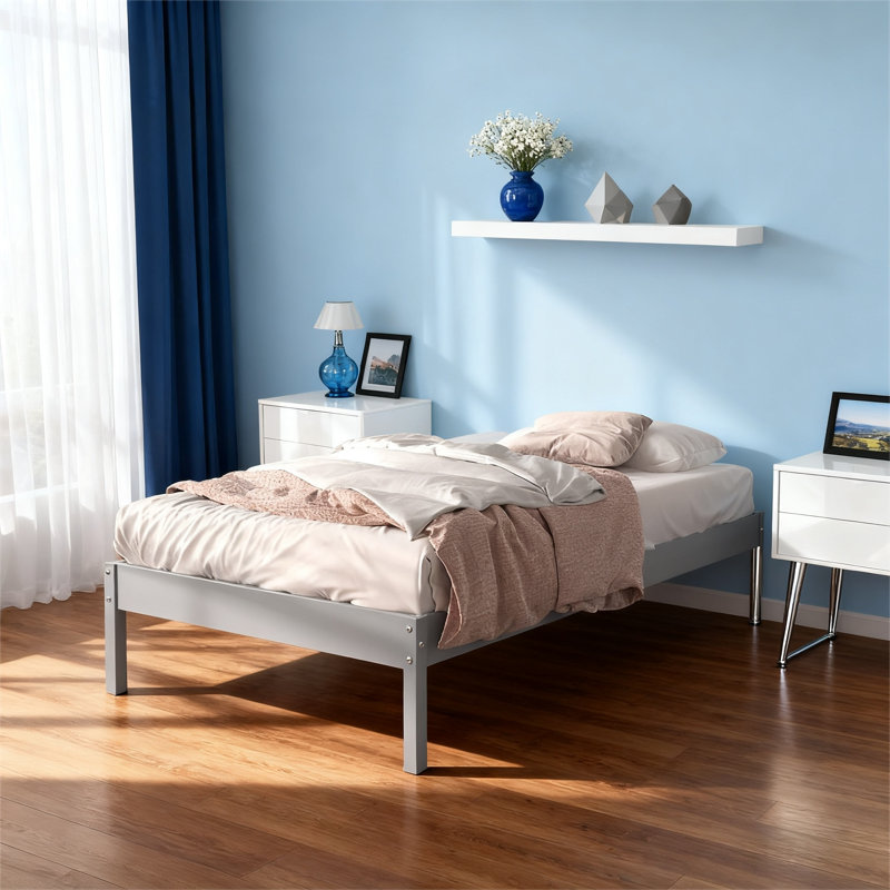 Lit plateforme Pine, Gris, Lit double