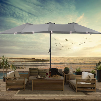 Upgrade Your Outdoor Space: 15×9FT LED Double-sided Patio Umbrella with UV Protection, Easy Handle, and Wind-Resistant Features