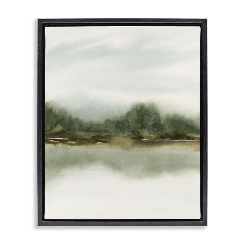Cadre flottant avec paysage vert embrassant, design par 1x, Cadre flottant noir de jais, H 21 po x l 17 po