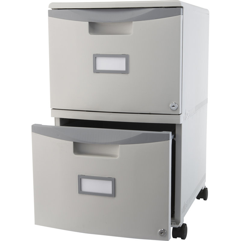  2 Drawer Mobile File Cabinet With Lock, Gray, Gray