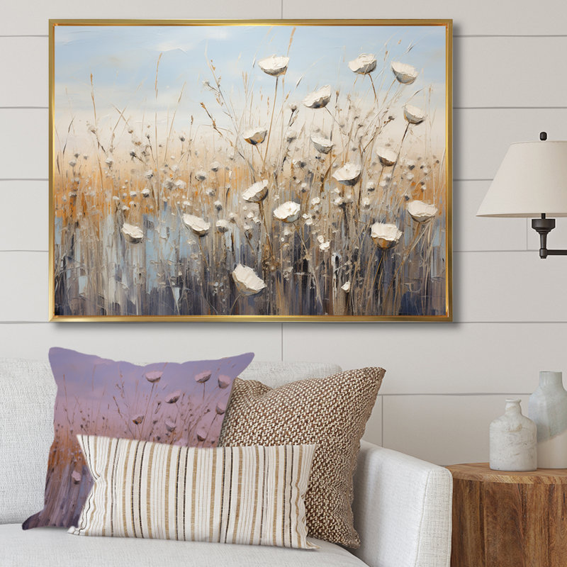 Minimalisme Wildflower Wonderland II sur toile, Cadre flottant doré, H 12 po x l 20 po x P 1 po