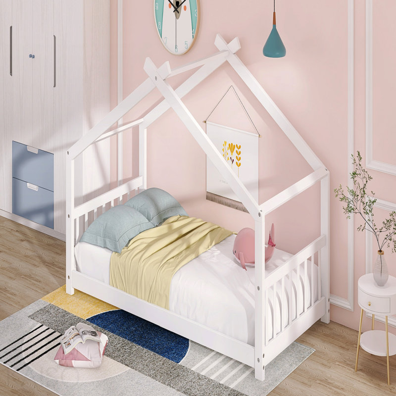 Lit simple en bois, blanc, Twin, White