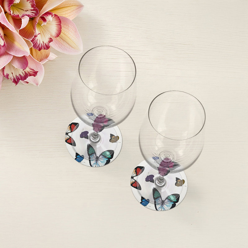 Sous-verres ronds en cuir végétalien avec papillons, Original