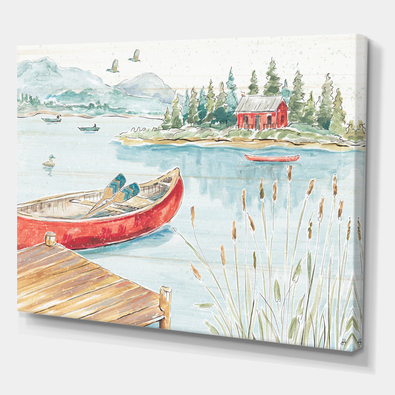 «Lake House Canoes I», reproduction d'art sur toile tendue, H 24 po x l 32 po x P 1 po