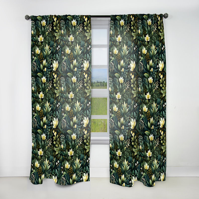 Motif botanique vert forêt I - Rideau bohémien - Velours obscurcissant - 1 panneau, L 52 po x L 63 po