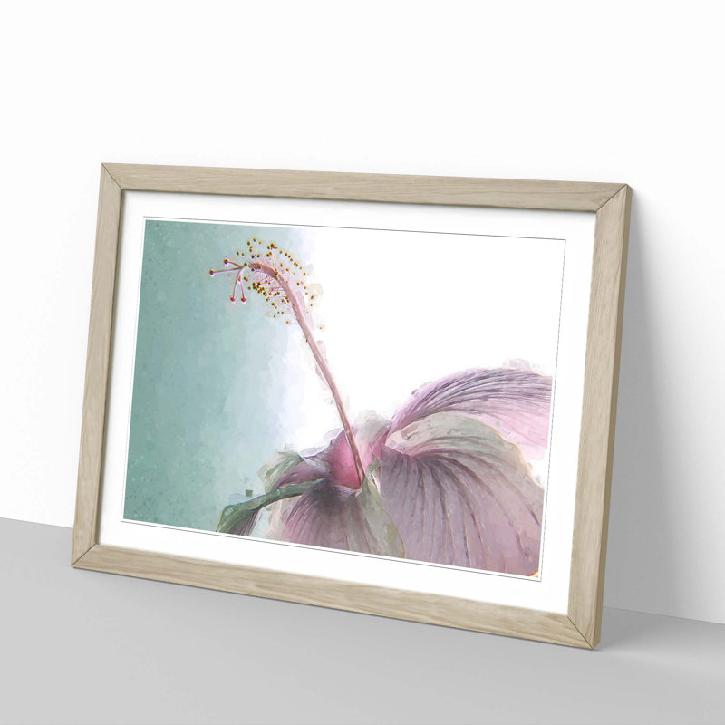 Pink Hibiscus Flower in Abstract - Picture Frame Graphic Art Print, Oak, 40cm H x 60cm W x 2cm D