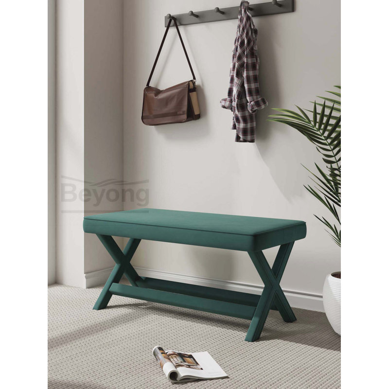 Banc rembourré en velours Abigail Mid-Century, Vert
