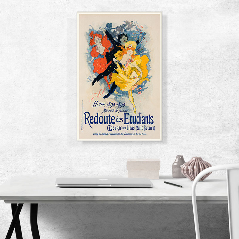 «Redoute des étudiants» par Jules Cheret - reproduction d'art sur toile tendue, H 26 po x l 18 po x P 1,5 po