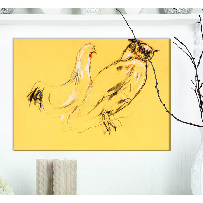 «Owl and Rooster», impression, H 20 po x l 20 po x P 1 po, Toile tendue