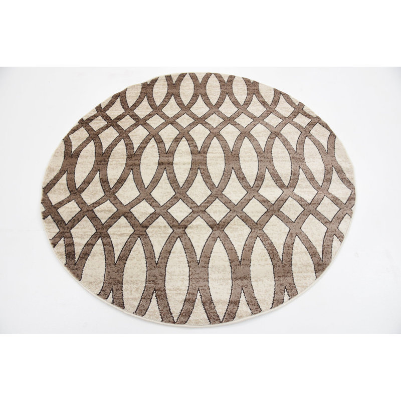 Tapis contemporain couleur café Emigdio, Rond 5 pi