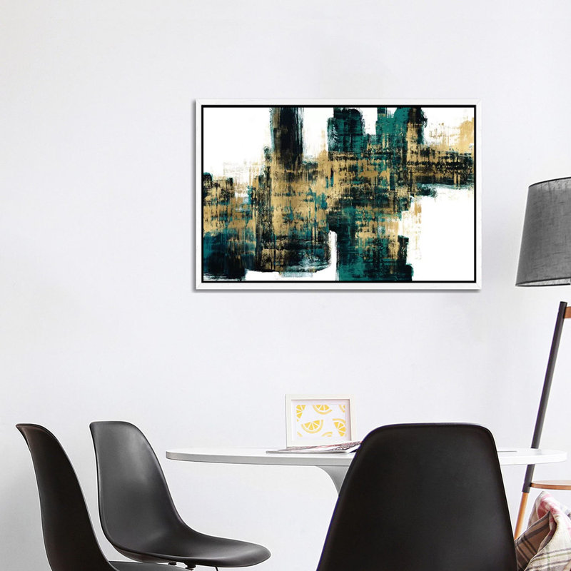 Vibrant Gold on Teal 1 Piece Wall Art on Canvas, 101.6 cm H x 66.04 cm W, White Framed