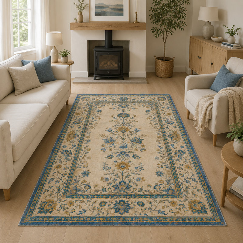 Floral Cotton and Chenille Flatweave Area Rug, 120 x 180 cm