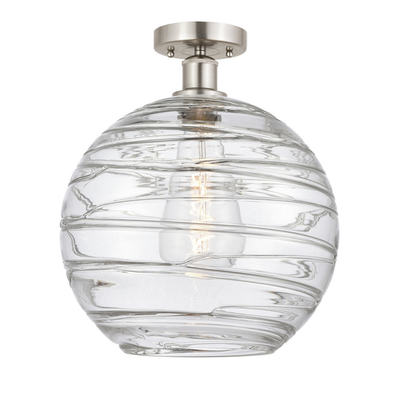 Glass Semi Flush Mount, 13.5" H x 12" W x 12" D, Brushed Satin Nickel
