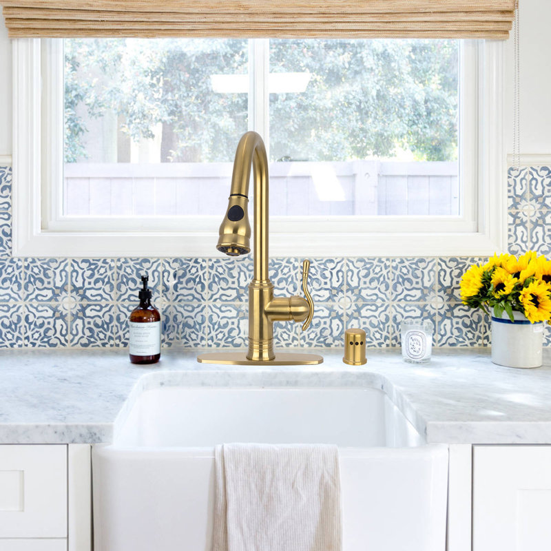 Akicon Pull Down Kitchen Faucet, Brass Gold