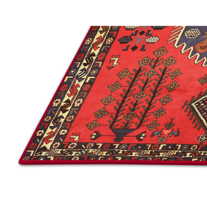Tapis traditionnel rouge / bleu / beige, Rectangle 4 pi x 6 pi