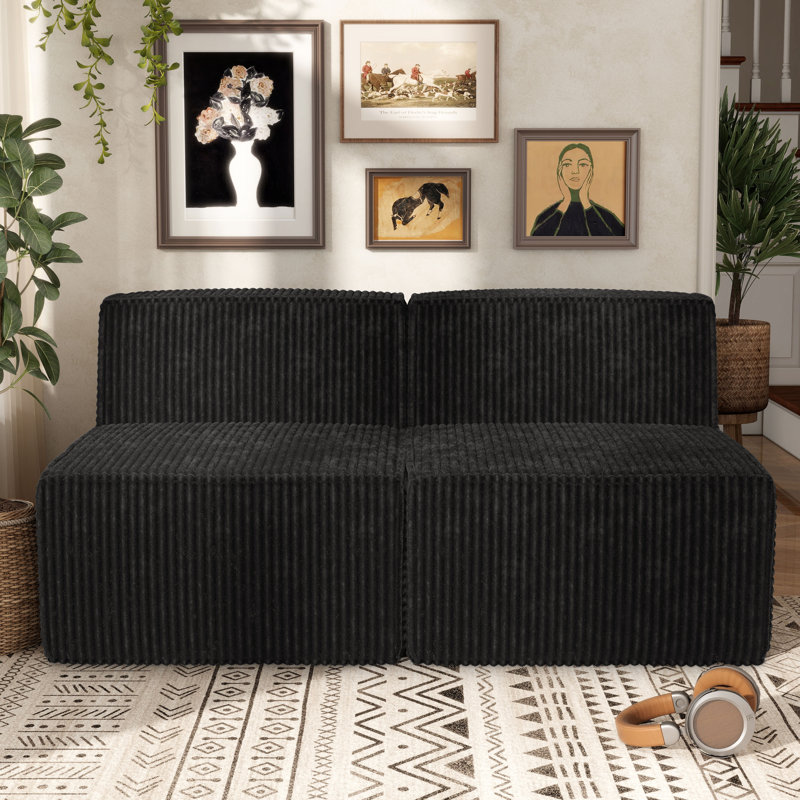Causeuse modulaire en chenille sans accoudoirs de 63 po Winkler, Noir
