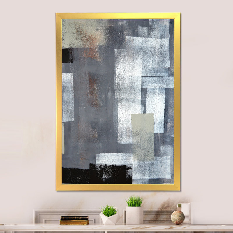 «Brown Meets Gray Abstract Art V», art mural moderne et contemporain sur toile, H 36 po x l 24 po x P 1 po, Encadrement doré
