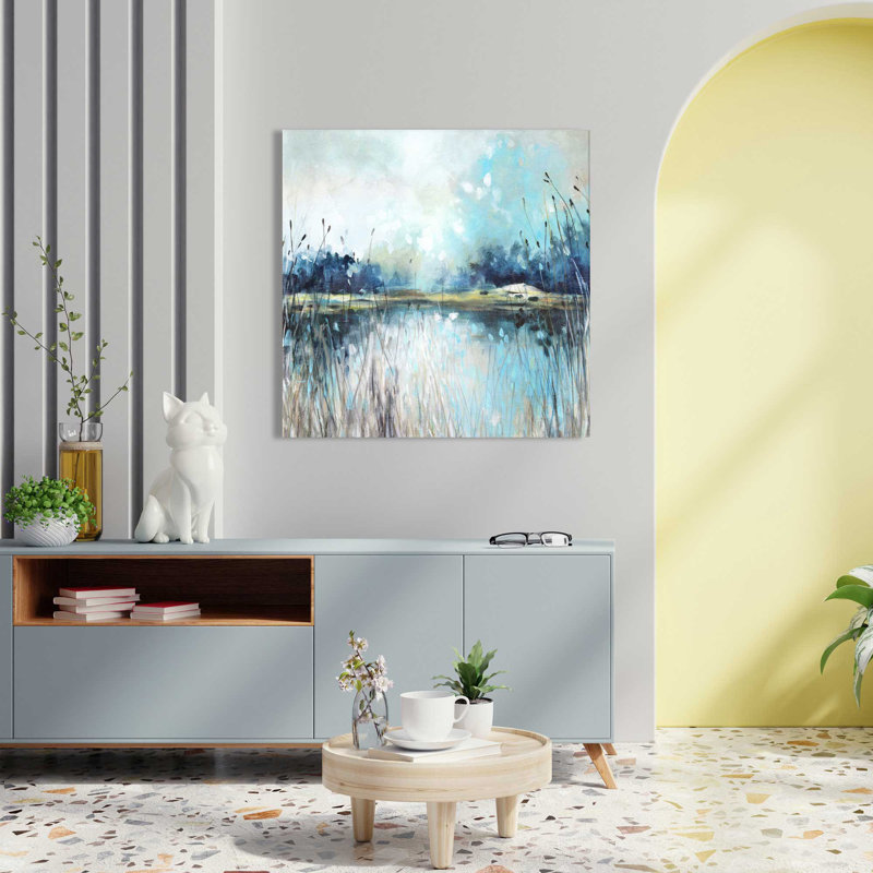 «Lake Views» par Carol Robinson - Peinture, L 18 po x H 18 po, Toile tendue